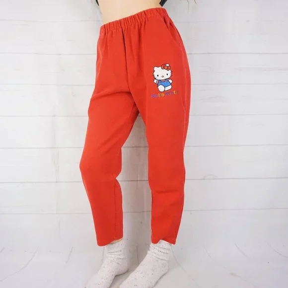 🍓VINTAGE 90s SANRIO BRIGHT RED HELLO KITTY SWEATPANTS🍓 - Picture 3 of 4